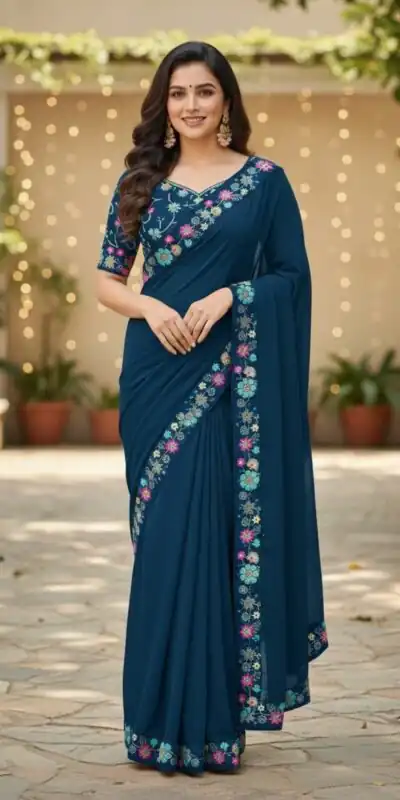 JR 658 Teal in Color Star Georgette ace Work & Embroidery Work Saree . Now at just ₹1699. Delivery 4-6 Working Days. Shop now. | Sarees, Bollywood Sarees, Creative Sarees, Designer Sarees, Embroidered Sarees, Ethnic Saree, Modern Digital sarees, Party Wear Sarees