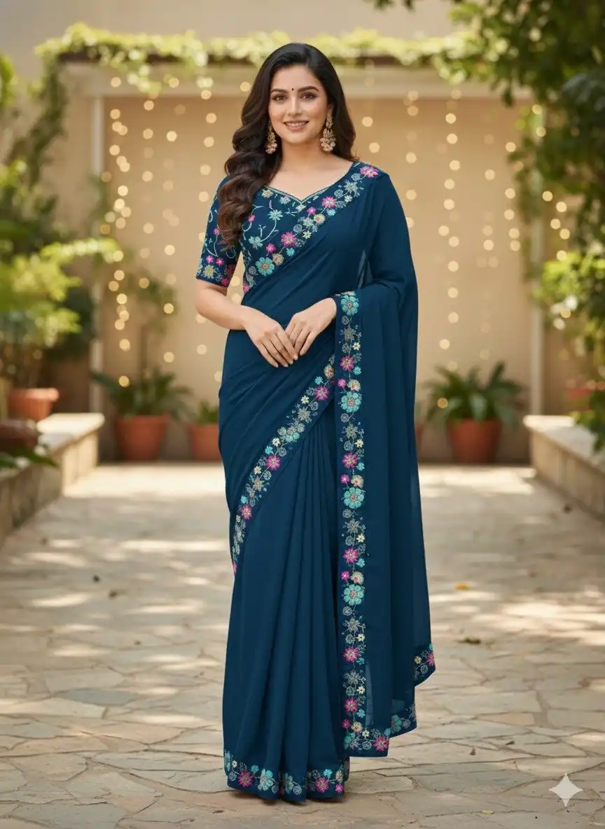 JR 658 Teal in Color Star Georgette ace Work & Embroidery Work Saree . Now at just ₹1699. Delivery 4-6 Working Days. Shop now. | Sarees, Bollywood Sarees, Creative Sarees, Designer Sarees, Embroidered Sarees, Ethnic Saree, Modern Digital sarees, Party Wear Sarees