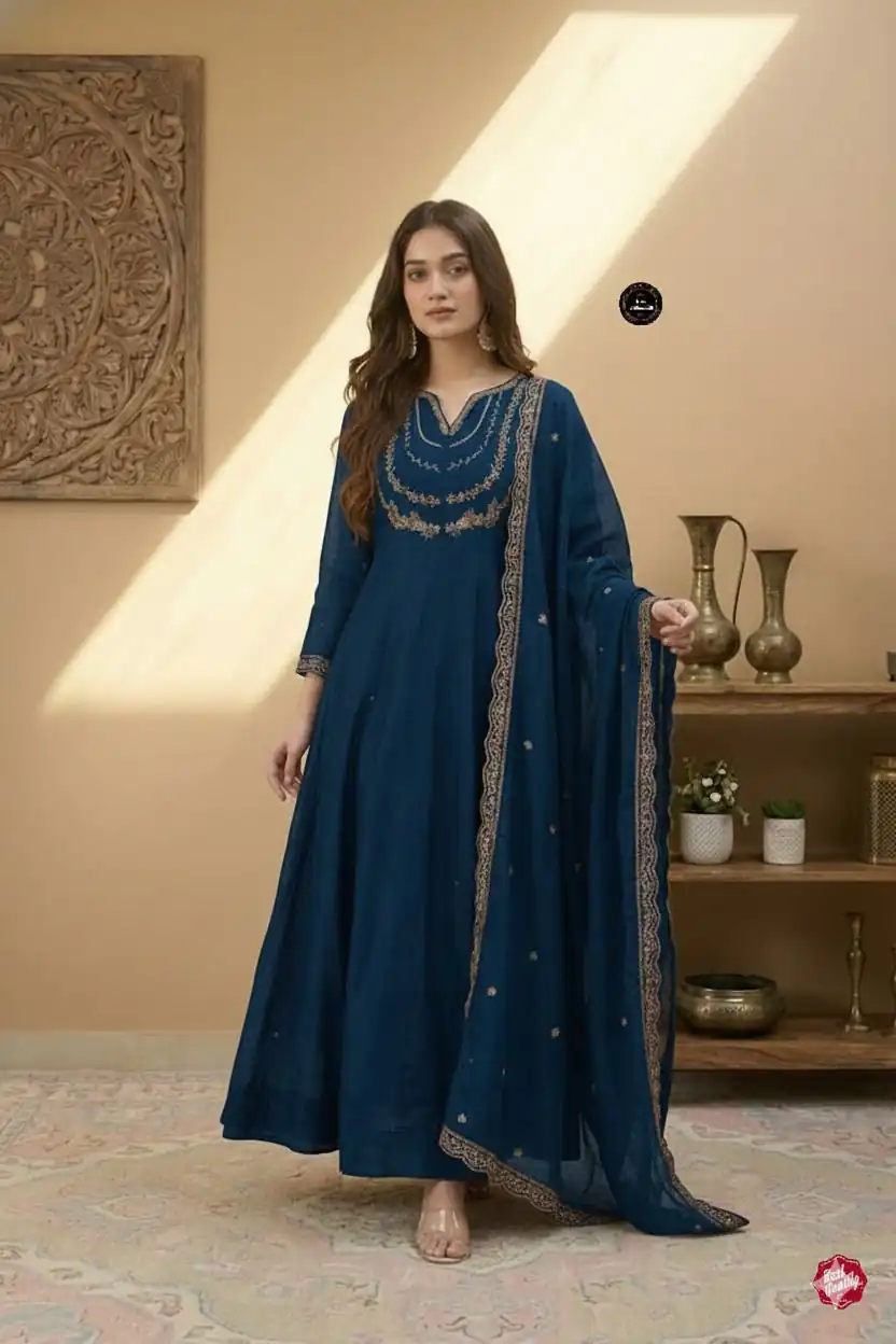 MF 912 Teal Color Vichitra Silk Gown with Sequence Work Designer Work. Get it for ₹1799. Delivery 4-6 Working Days. Shop now. | Gowns, Bollywood Gowns, Creative Gowns, Designer Gowns, Embroidered Gowns, Party Wear Gowns