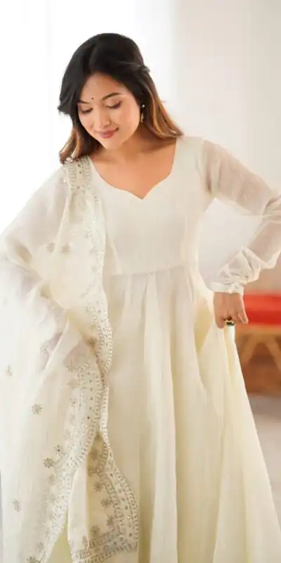 SSR 5006 White Fandy Silk Gown Perfect for Wedding, Party, Pongal, Traditional Day, Baby Shower – . Get it for ₹1999. Delivery 4-6 Working Days. Shop | Gowns, Bollywood Gowns, Creative Gowns, Designer Gowns, Embroidered Gowns, Party Wear Gowns