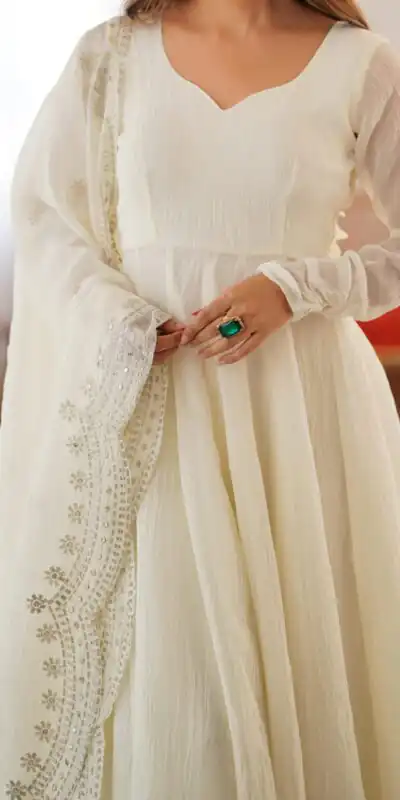 SSR 5006 White Fandy Silk Gown Perfect for Wedding, Party, Pongal, Traditional Day, Baby Shower – . Get it for ₹1999. Delivery 4-6 Working Days. Shop | Gowns, Bollywood Gowns, Creative Gowns, Designer Gowns, Embroidered Gowns, Party Wear Gowns