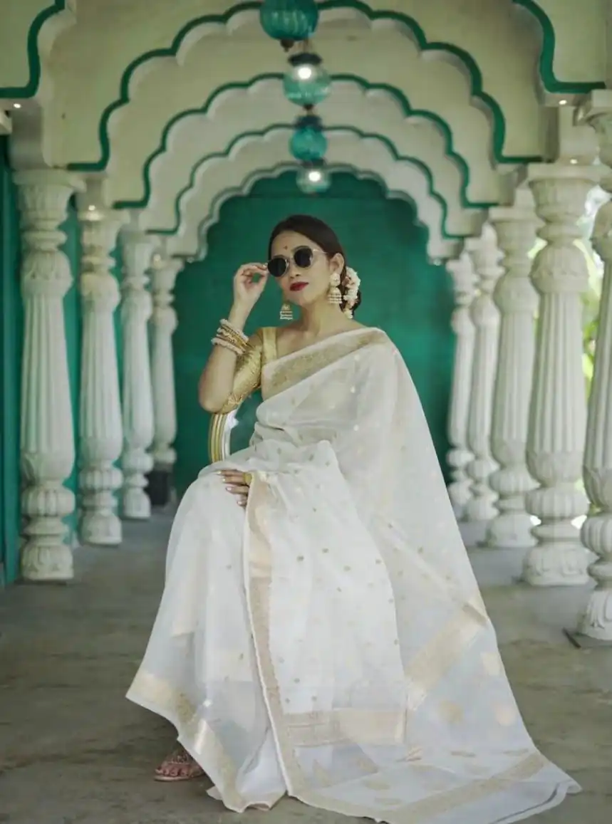 KP 6040 White Soft Lilan Slab Saree with Weaving Work Designer Work. Festive Deal ₹1399. Delivery 4-6 Working Days. Shop now. | Sarees, Bollywood Sarees, Creative Sarees, Designer Sarees, Embroidered Sarees, Ethnic Saree, Modern Digital sarees, Party Wear Sarees