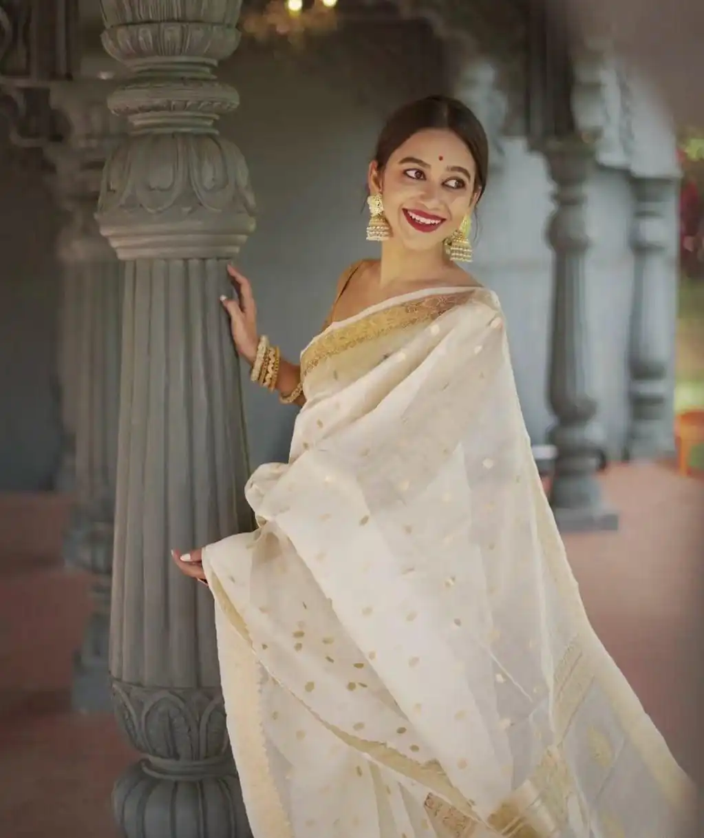 KP 6040 White Soft Lilan Slab Saree with Weaving Work Designer Work. Festive Deal ₹1399. Delivery 4-6 Working Days. Shop now. | Sarees, Bollywood Sarees, Creative Sarees, Designer Sarees, Embroidered Sarees, Ethnic Saree, Modern Digital sarees, Party Wear Sarees
