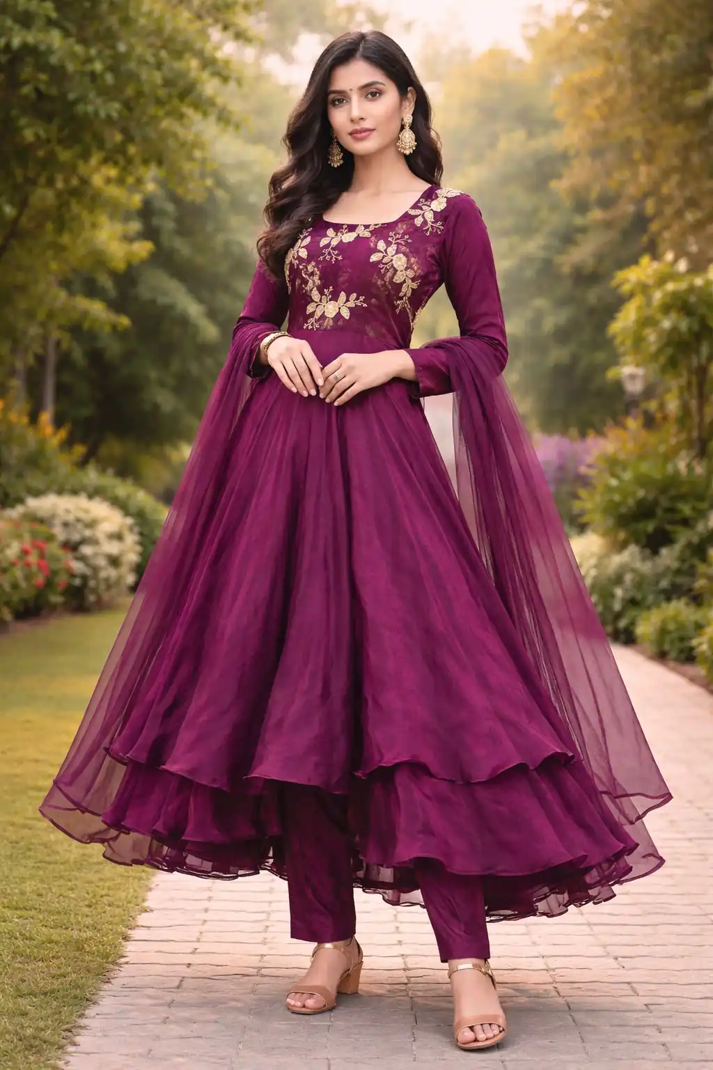 ZF 434 Wine Fandy Silk Gown with Embroidery Work. Special Price ₹2449. Wedding, Party, Festive, Events Delivery 4-6 Working Days. Shop now. | Gowns, Bollywood Gowns, Creative Gowns, Designer Gowns, Embroidered Gowns, Party Wear Gowns