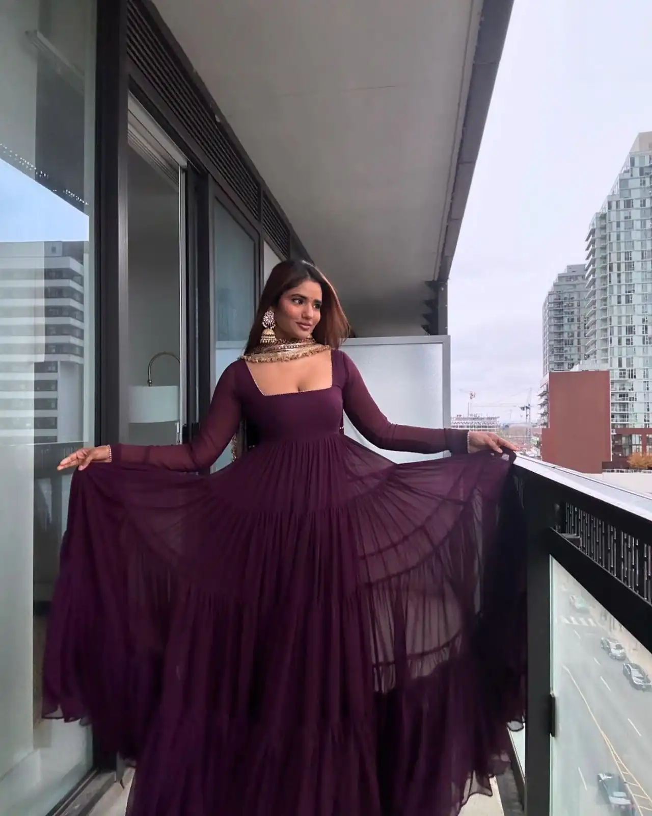 KD 1539 Wine Faux Georgette Ruffle Style Gown. Wedding, Party, Festive, Events Grab it for ₹2099. Delivery 4-6 Working Days. Shop now. | Gowns, Bollywood Gowns, Creative Gowns, Designer Gowns, Embroidered Gowns, Party Wear Gowns