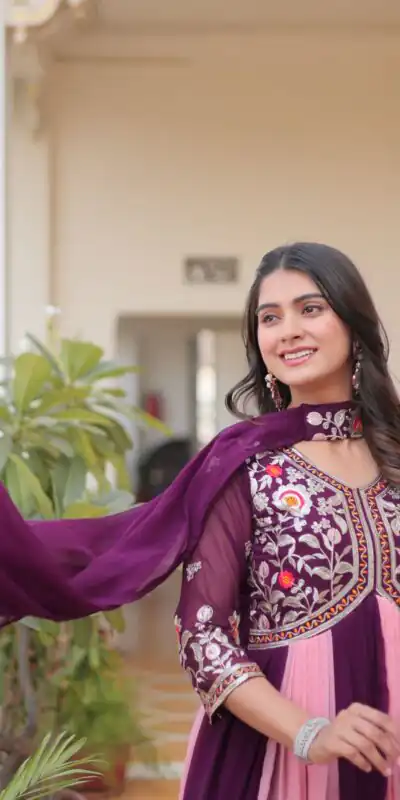 Ram 079 Wine Fox Georgette Gown Perfect for Wedding, Party, Eid, Temple Visit, Pongal – . Best Price ₹2049. Delivery 4-6 Working Days. Shop now. | Gowns, Bollywood Gowns, Creative Gowns, Designer Gowns, Embroidered Gowns, Party Wear Gowns