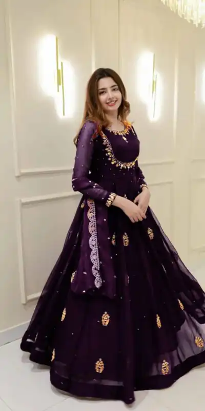 LG 2006 Wine Georgette Gown Perfect for Wedding, Party, Engagement, Diwali, Sangeet . Exclusive Offer ₹1999. Delivery 4-6 Working Days. Shop now. | Gowns, Bollywood Gowns, Creative Gowns, Designer Gowns, Embroidered Gowns, Party Wear Gowns