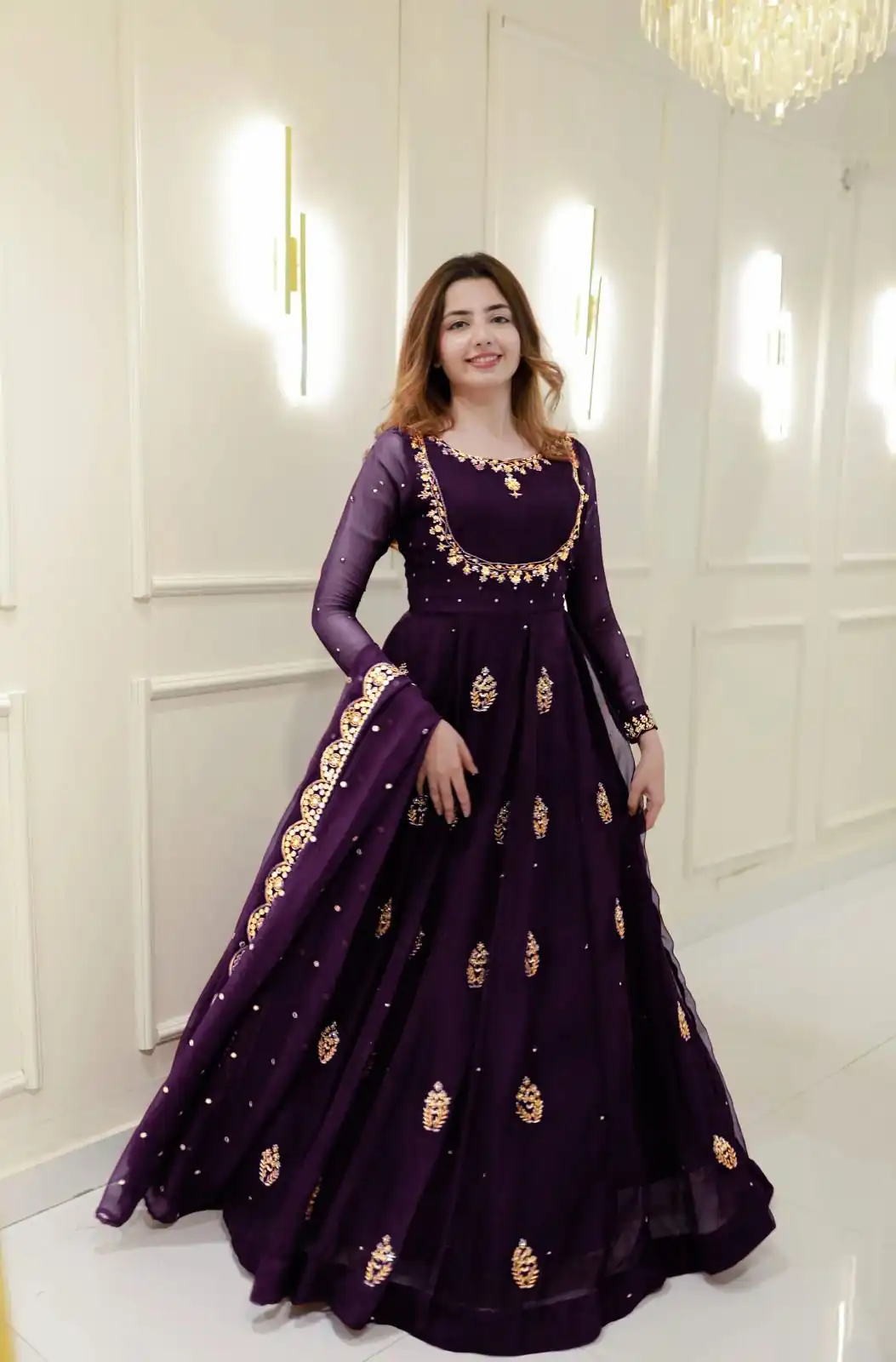 LG 2006 Wine Georgette Gown Perfect for Wedding, Party, Engagement, Diwali, Sangeet . Exclusive Offer ₹1999. Delivery 4-6 Working Days. Shop now. | Gowns, Bollywood Gowns, Creative Gowns, Designer Gowns, Embroidered Gowns, Party Wear Gowns