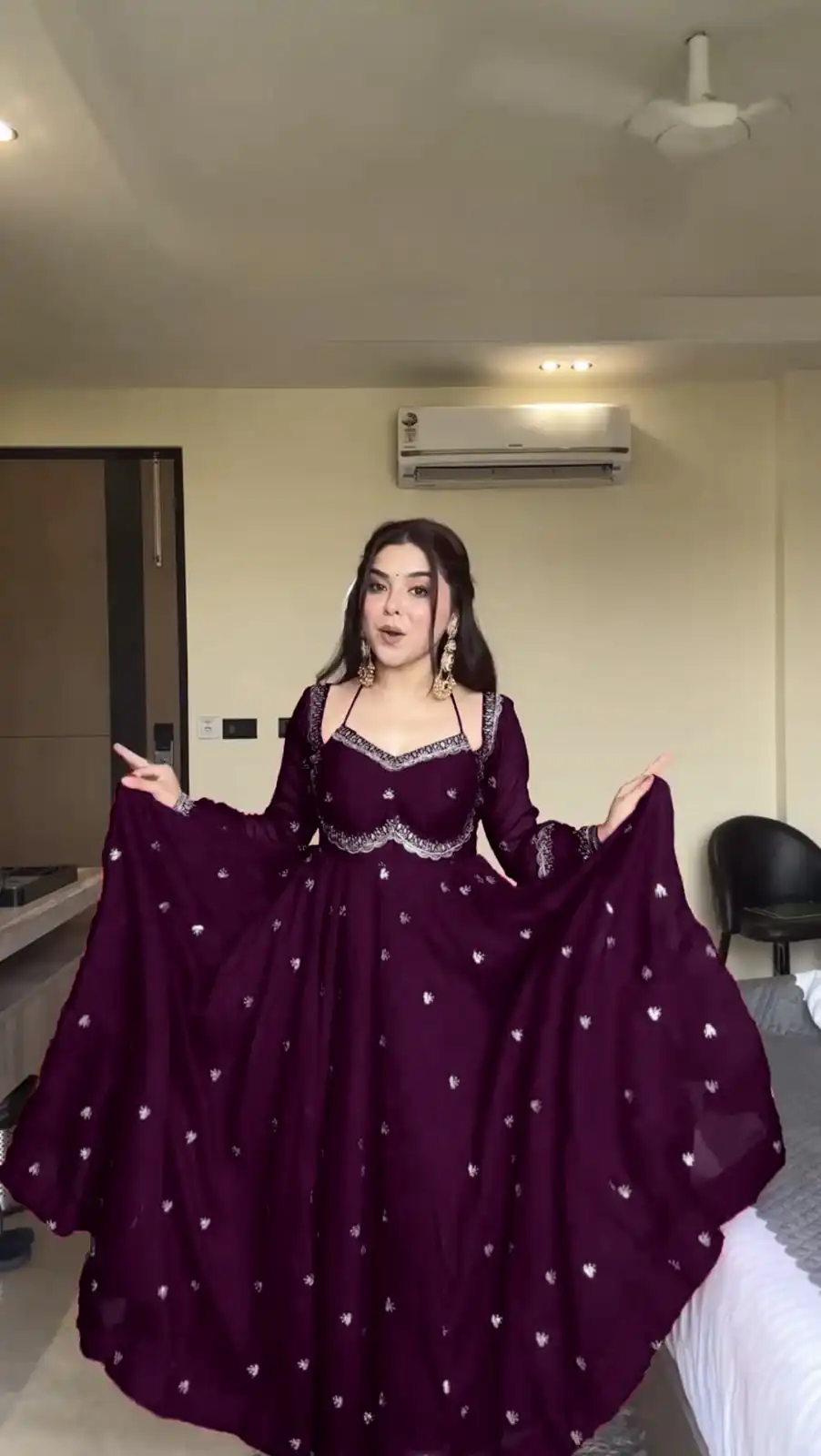 RTC 5924 Wine Georgette Thread With Sequence Gown Perfect for Wedding, Party, Reception, Holi, Eid . Available at ₹1999 only. Delivery 4-6 Working Days. | Gowns, Bollywood Gowns, Creative Gowns, Designer Gowns, Embroidered Gowns, Party Wear Gowns