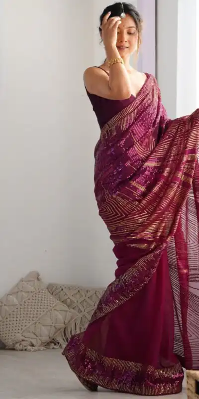 JR 626 Wine Georgette Saree Perfect for Wedding, Party, Eid, Anniversary, Diwali – . Special Price ₹1799. Delivery 4-6 Working Days. Shop now. | Sarees, Bollywood Sarees, Creative Sarees, Designer Sarees, Embroidered Sarees, Ethnic Saree, Modern Digital sarees, Party Wear Sarees