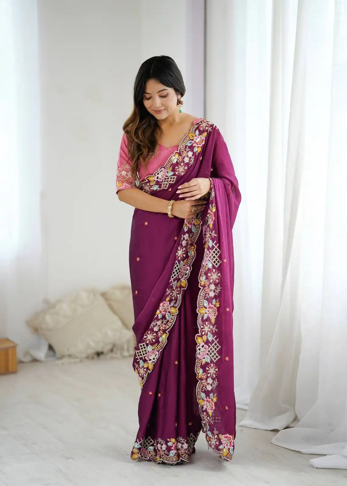BT 1303 Wine Premium Noha Crush Saree with Sequins Work & Embroidery Work. Exclusive Offer ₹2149. Delivery 4-6 Working Days. Shop now. | Sarees, Bollywood Sarees, Creative Sarees, Designer Sarees, Embroidered Sarees, Ethnic Saree, Modern Digital sarees, Party Wear Sarees