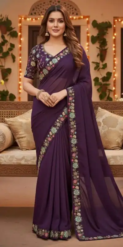 JR 658 Wine in Color Star Georgette ace Work & Embroidery Work Saree . Now at just ₹1699. Delivery 4-6 Working Days. Shop now. | Sarees, Bollywood Sarees, Creative Sarees, Designer Sarees, Embroidered Sarees, Ethnic Saree, Modern Digital sarees, Party Wear Sarees