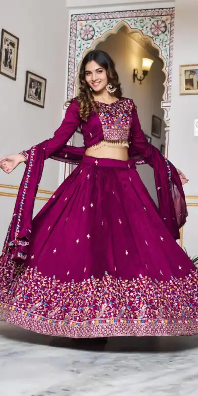 Ram 147 Wine Vichitra Silk Lehenga Choli Perfect for Wedding, Party, Ganesh Chaturthi, Housewarming, Engagement – . Introductory Price ₹3349. Delivery | Lehenga, Bollywood Lehenga, Creative Lehenga, Designer Lehenga, Embroidered Lehenga, Party Wear Lehenga