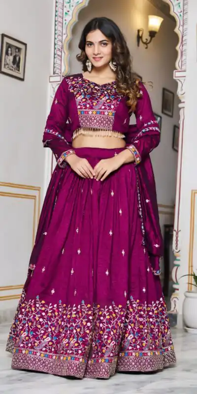Alternative view of Wine Vichitra Silk Embroidery Work Lehenga Choli