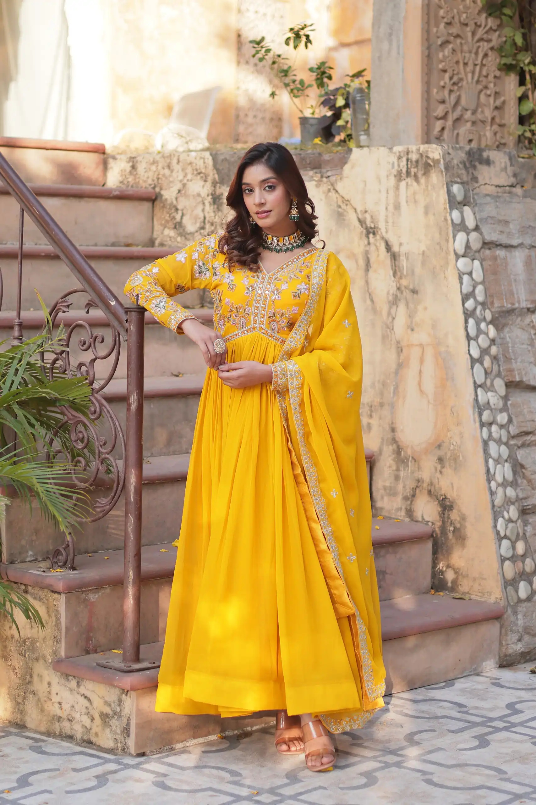 KA 1147 Yellow in Color Faux Blooming Embroidery Work & Zari Work Gown . Grab it for ₹2049. Delivery 4-6 Working Days. Shop now. | Gowns, Bollywood Gowns, Creative Gowns, Designer Gowns, Embroidered Gowns, Party Wear Gowns