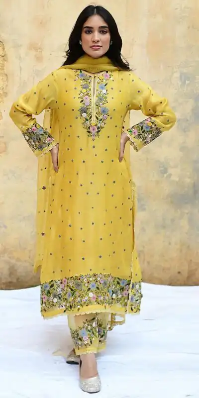 NSR 862 Yellow Faux Georgette Slawar Suit with Embroidery Work & Lace Work. Introductory Price ₹2149. Delivery 4-6 Working Days. Shop now. | Jump Suits, Tops & Bottoms, Track Suits, Salwar suit, Casual Suits, Creative suits, Designer Suits, Palazzo Suits, Party Wear Suits, Patiala Suits, Straight Suits, Trendy Wear