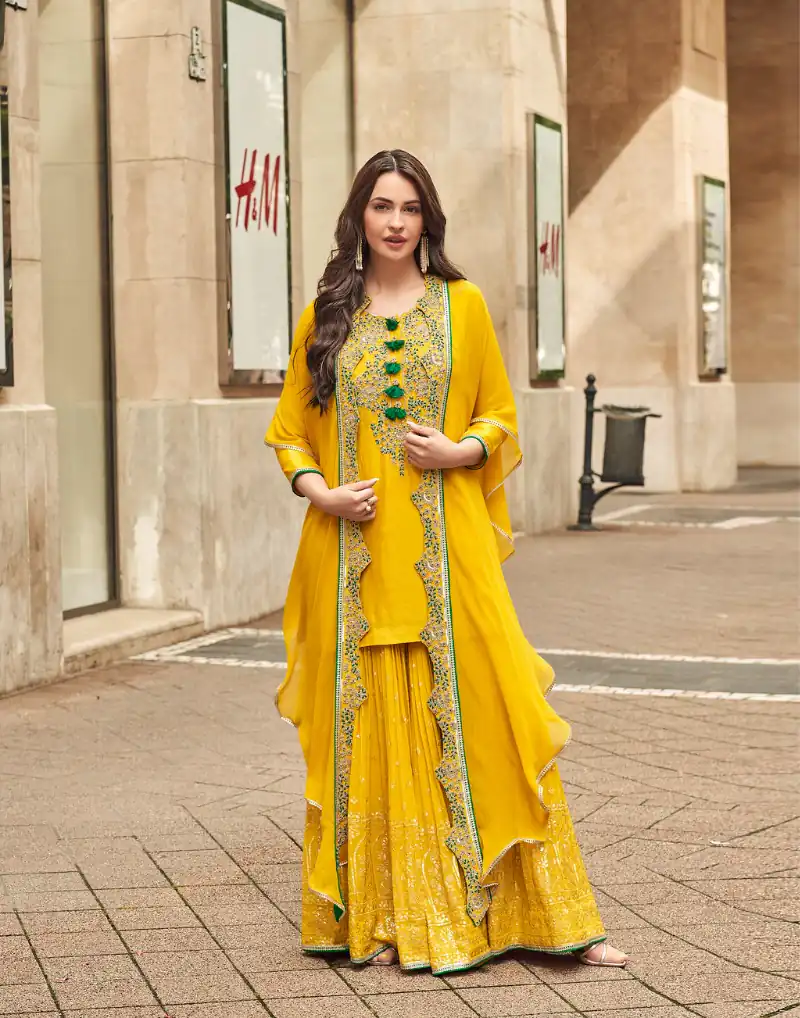 FC Sayuuri 5595 Yellow | Yellow Georgette Salwar Suit with Embroidery Work & Lace Work. Special Price ₹3149. Delivery 4-6 Working Days. Shop now. | Jump Suits, Tops & Bottoms, Track Suits, Salwar suit, Casual Suits, Creative suits, Designer Suits, Palazzo Suits, Party Wear Suits, Patiala Suits, Straight Suits, Trendy Wear