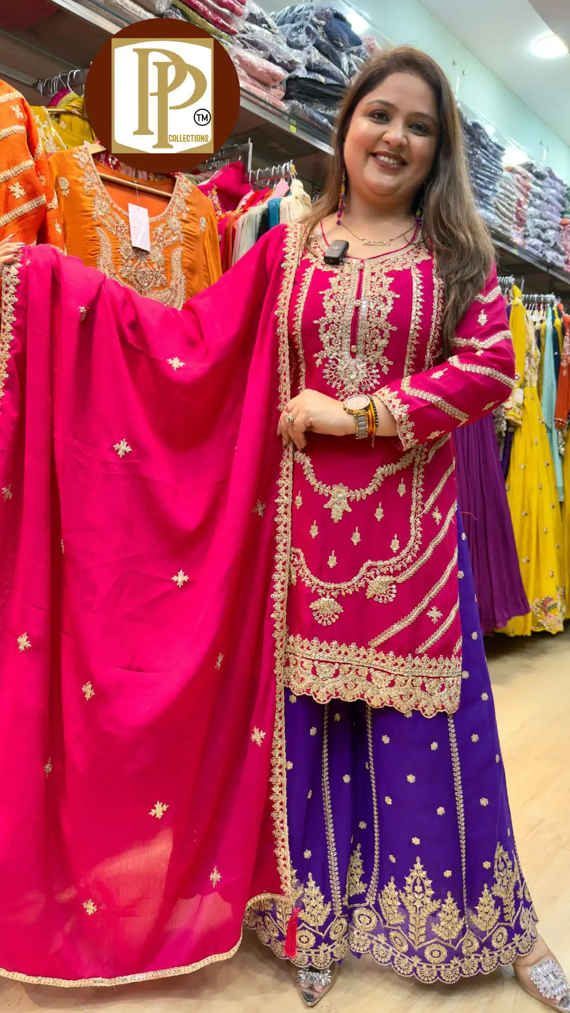 Pink Chinon Silk Embroider Lace Work Salwar Suit