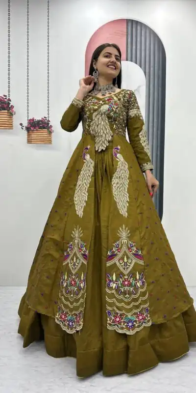 Mustered Vichitra Sequence Work Lehenga Choli