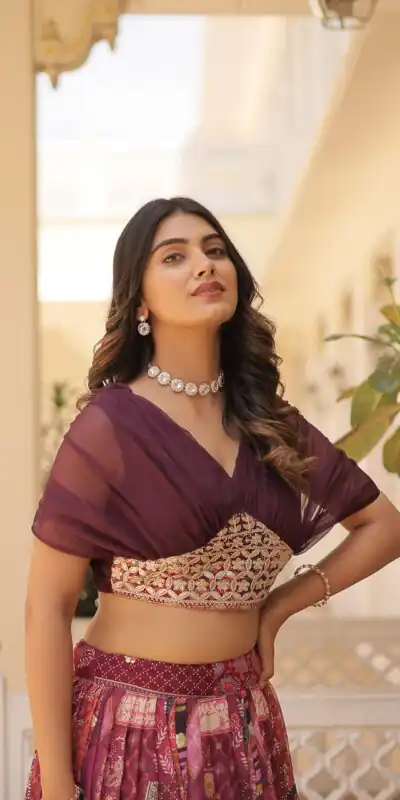 Alternative view of Wine Russian Silk Embroidery Work Lehenga Choli