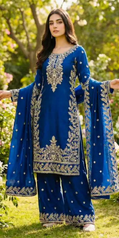 Blue Organza Silk With Sequence Work Salwar Suit