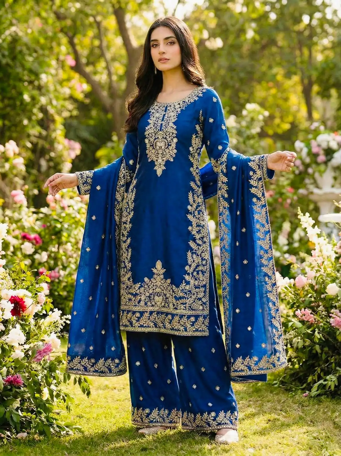 Blue Organza Silk With Sequence Work Salwar Suit