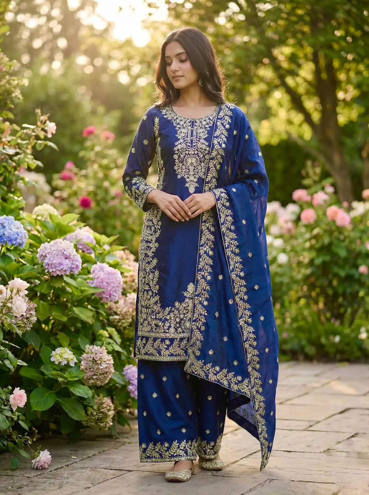 Blue Organza Silk With Sequence Work Salwar Suit - Image 2