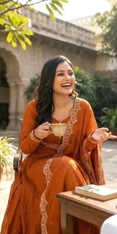 Alternative view of Rust Vichitra Silk Zari Embroidery Work Salwar Suit