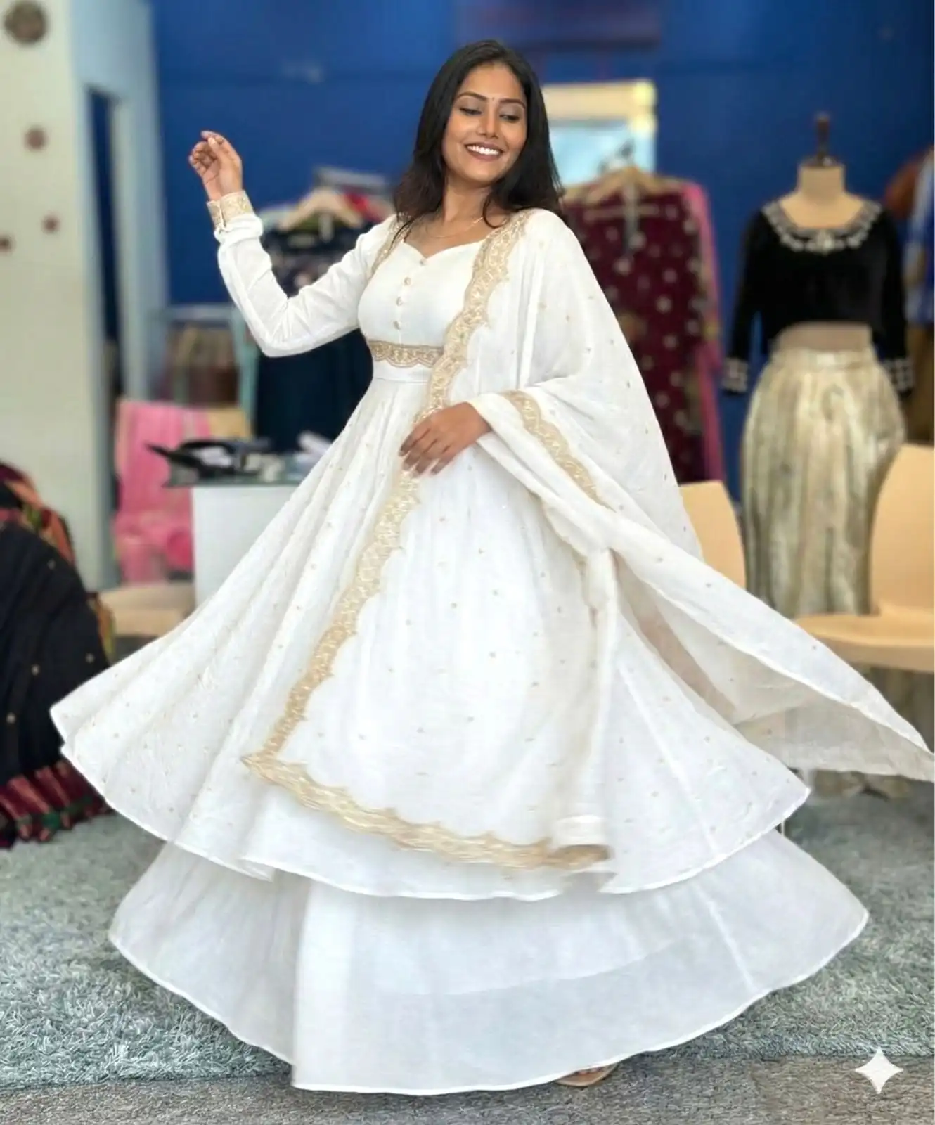 White Vichitra Silk Zari Embroidery Work Salwar Suit - Image 4