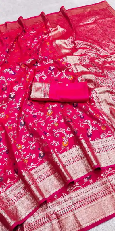 Pink Banarasi Silk With Zari Lace Work Saree