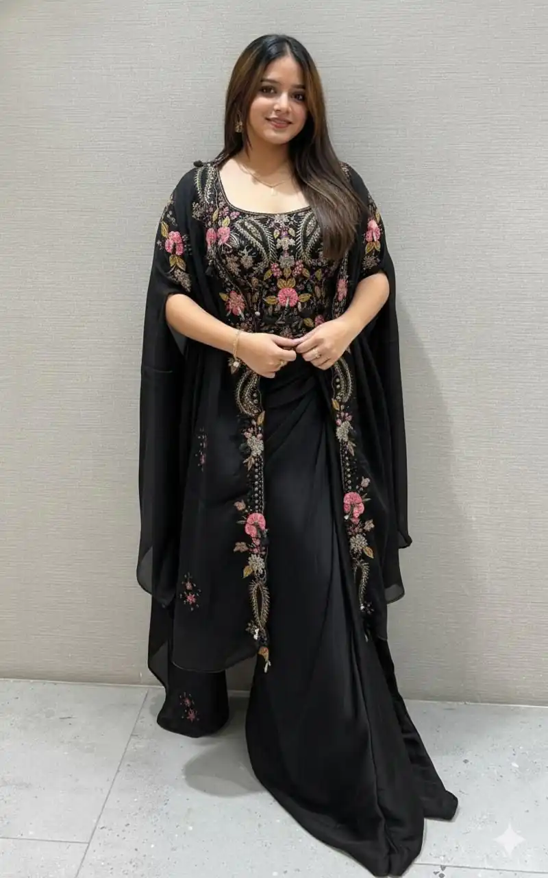 Black Rangoli Silk Embroidery Work Dhoti Suit