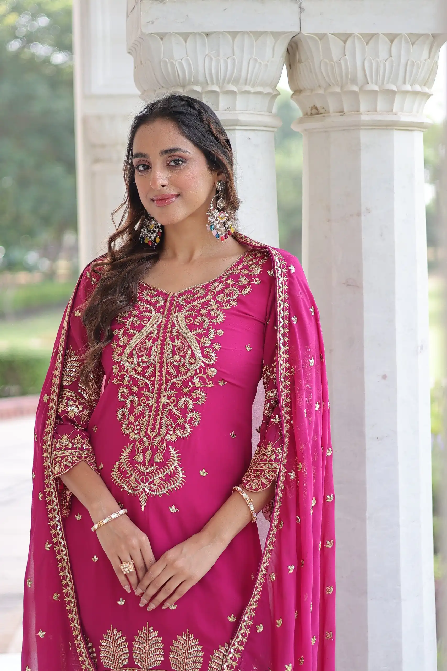 Pink Faux Blooming Embroidered Work Salwar Suit - Image 2