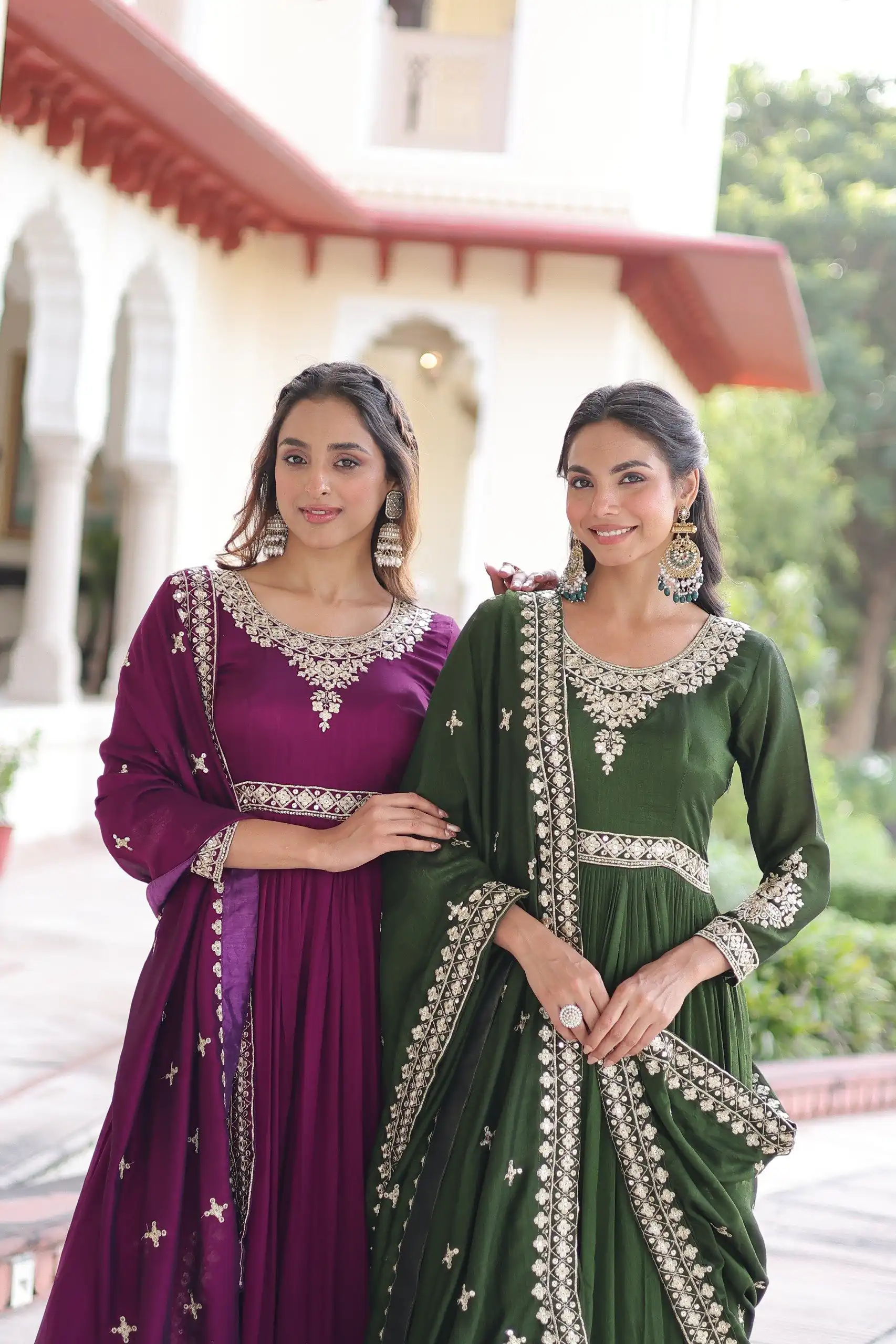 Wine Vichitra Silk Embroidery Sequins Work Gown - Image 8