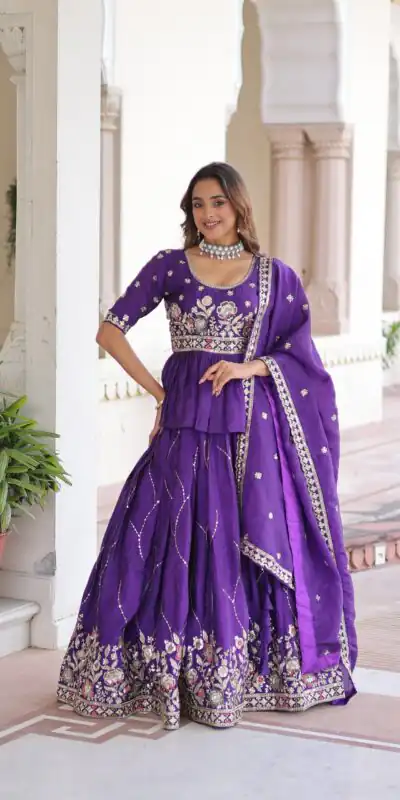 Alternative view of Purple Gold Crush Embroidery Zari Work Lehenga Choli