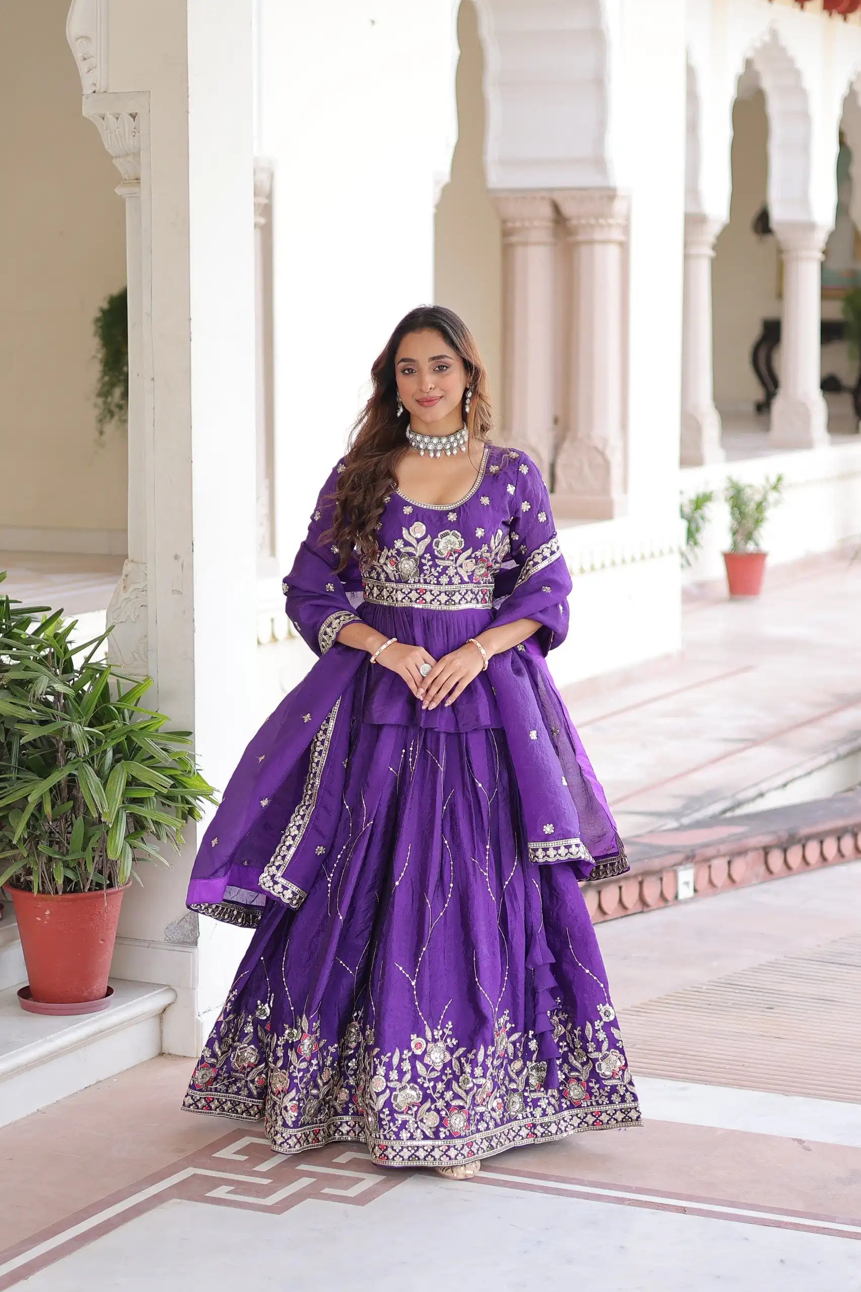 Purple Gold Crush Embroidery Zari Work Lehenga Choli - Image 5