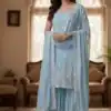 Sky Blue Peach Georgette Embroidery Work Salwar Suit