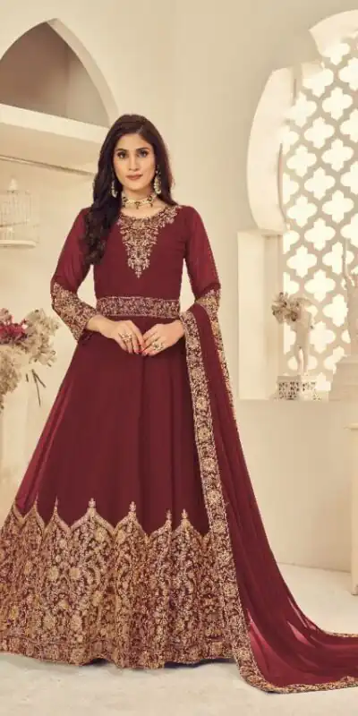 Maroon Georgette Stone Work Salwar Suit