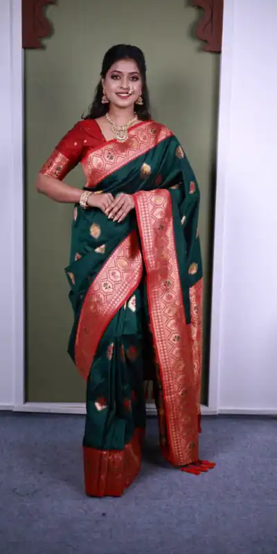 Green Soft Paithani Silk Zari Lace Work Saree