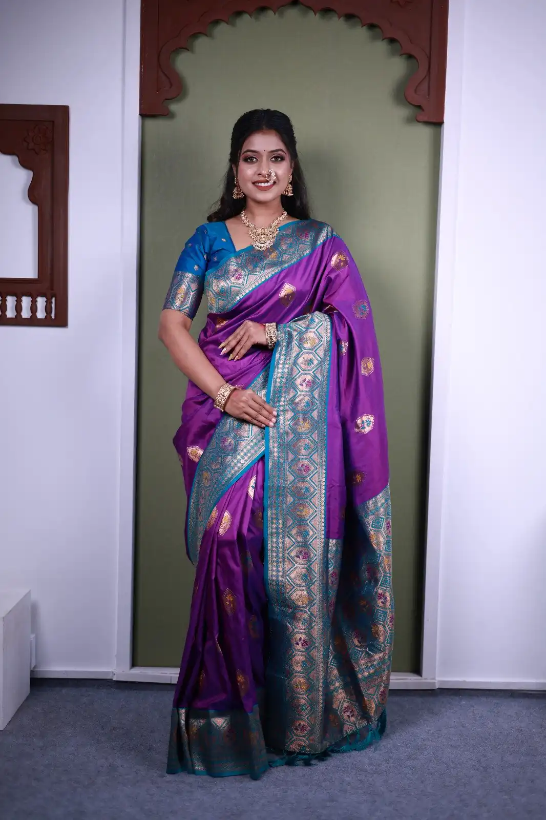Purple Soft Paithani Silk Zari Lace Work Saree