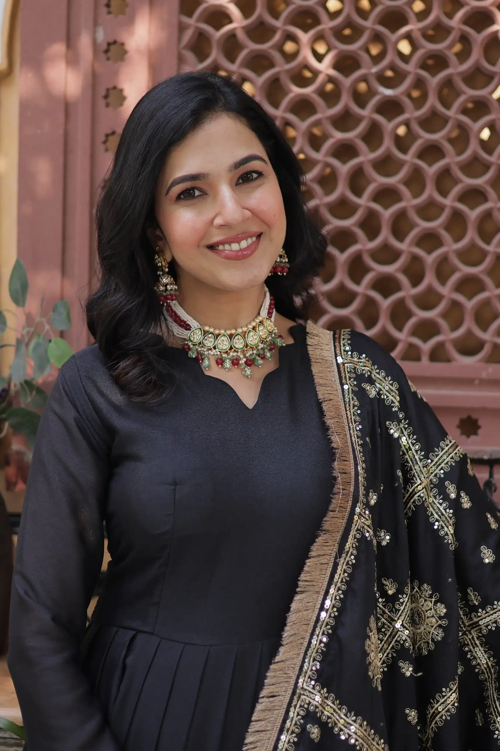 Black Star Georgette Zari Embroidery Work Gown - Image 3