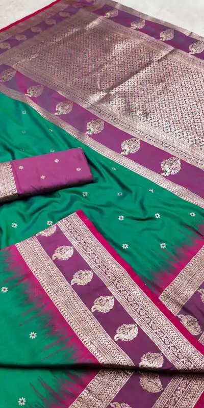 Parrot Green Banarasi Silk Zari Lace Work Saree
