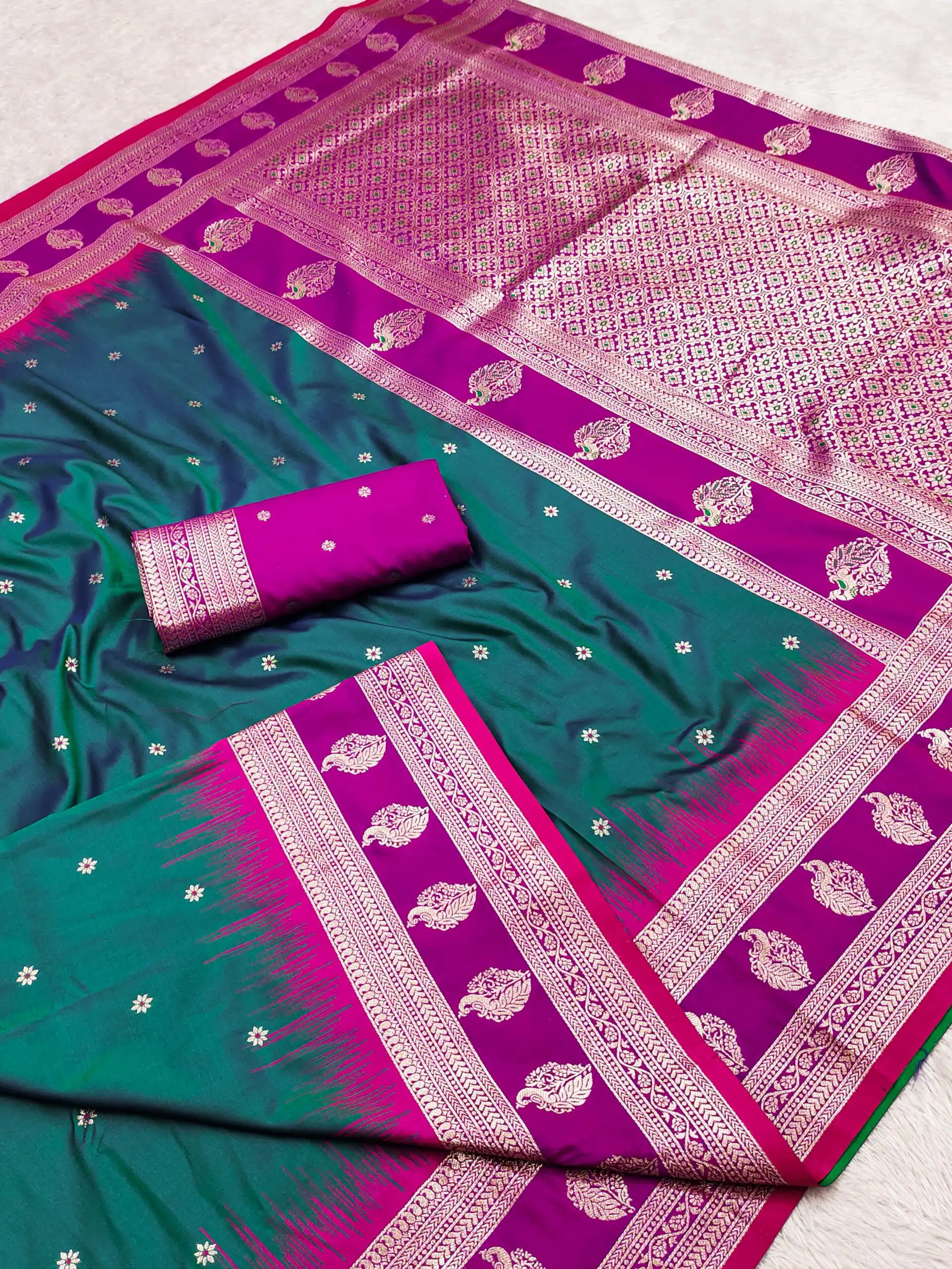 Teal Banarasi Silk Zari Lace Work Saree