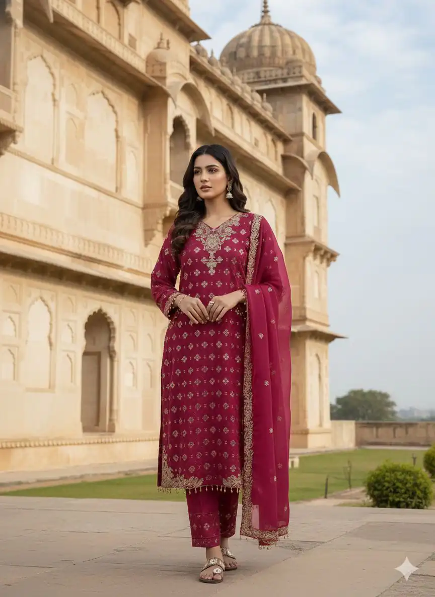 Pink Pure Organza Silk Sequence Work Salwar Suit - Image 3