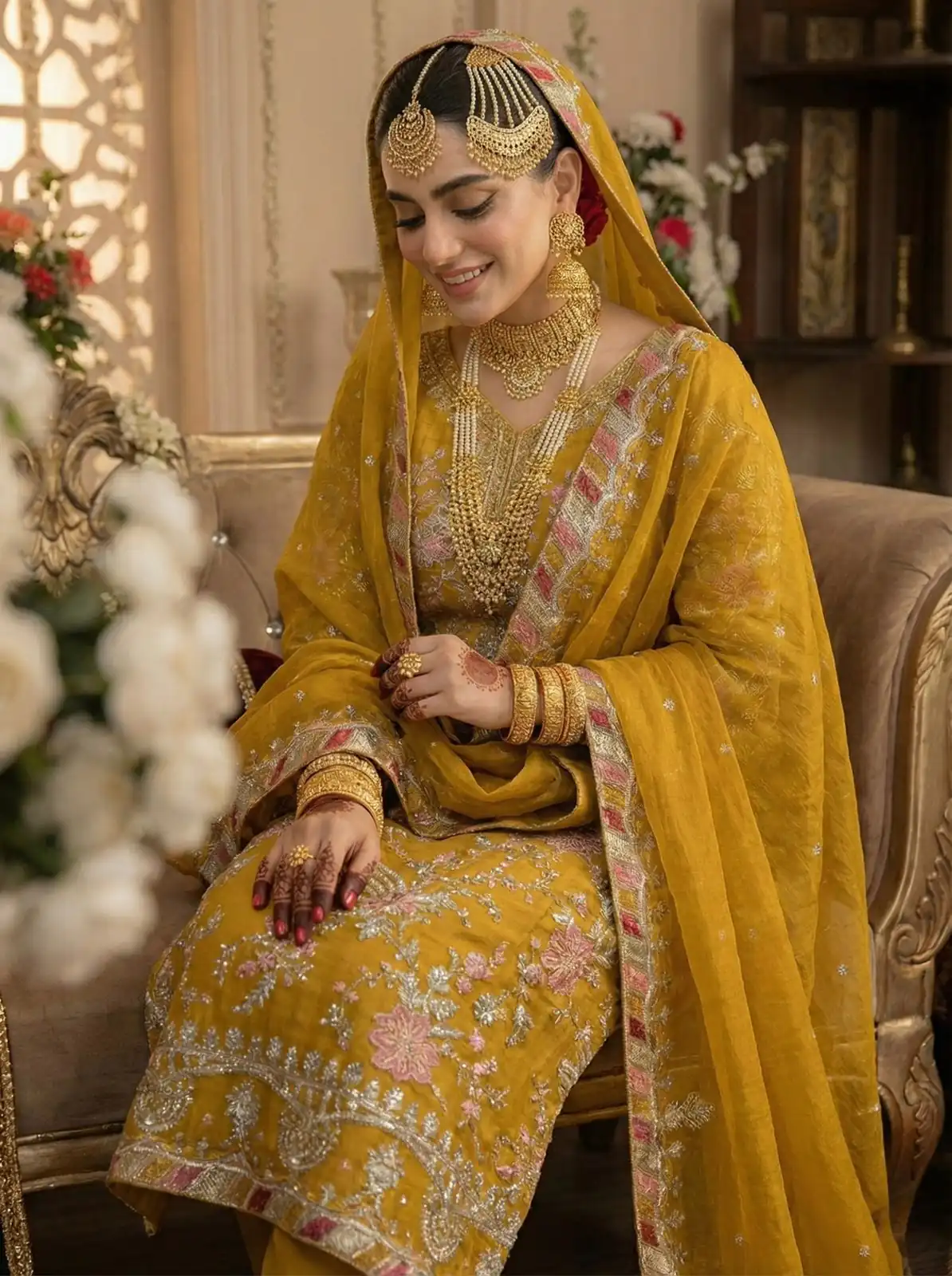 Mustered Crunchy Silk Embroidery Lace Work Salwar Suit - Image 5