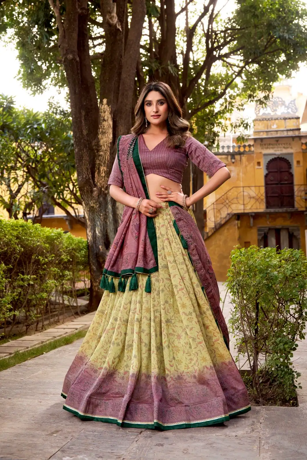 Onion Vichitra Silk Printed Lehenga Choli