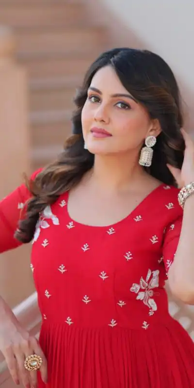 Alternative view of Red Faux Blooming Embroidery Bead Work Gown