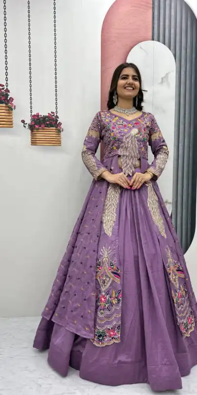 Lavender Vichitra Sequence Work Lehenga Choli