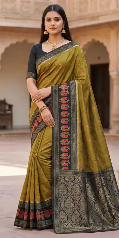 Mahandi Pochampalli Silk Lace Zari Work Saree