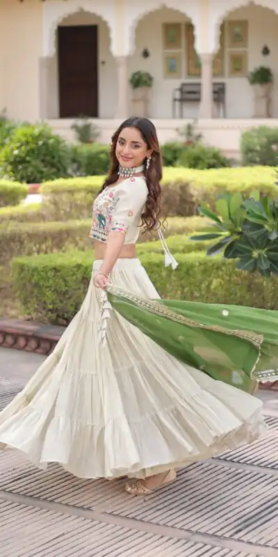 Alternative view of Green Cosmos Silk Embroidery Zari Work Lehenga Choli