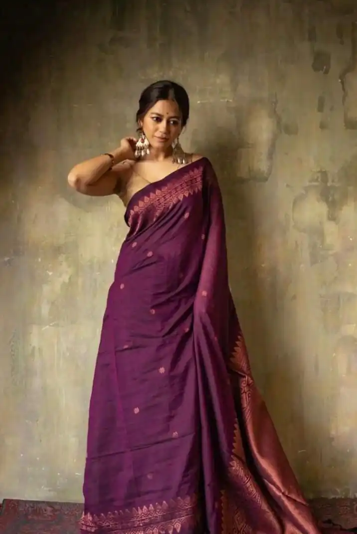 Purple Soft Lichi Silk Border Lace Saree - Image 4